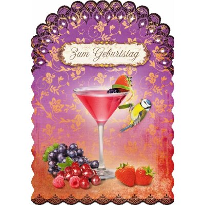 Geburtstagskarte Zum Geburtstag mit Cocktail und Blaumeise