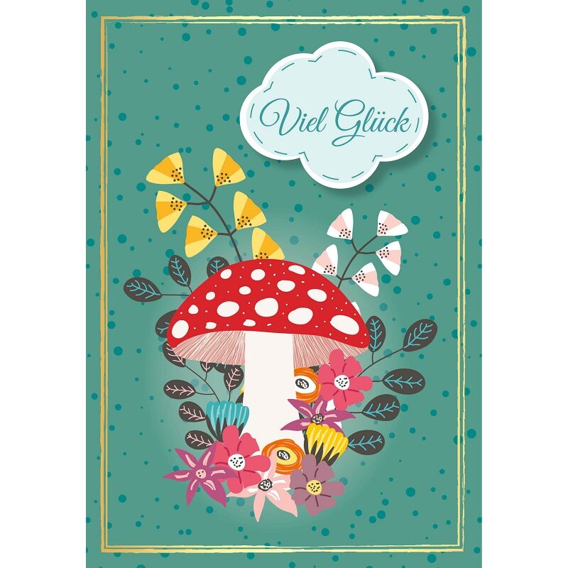 Grußkarte Colorful 'Viel Glück' - Pilz