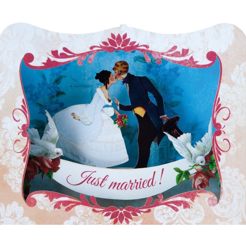 3D Grußkarte ' Just married ' - Brautpaar