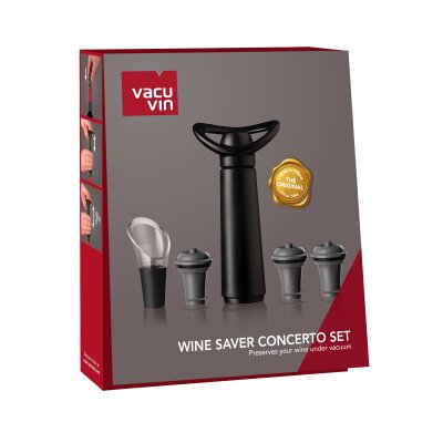 VACU VIN Weinpumpe Concerto schwarz (1 Pumpe, 3 Stopfen, 1 Weinausgieer)