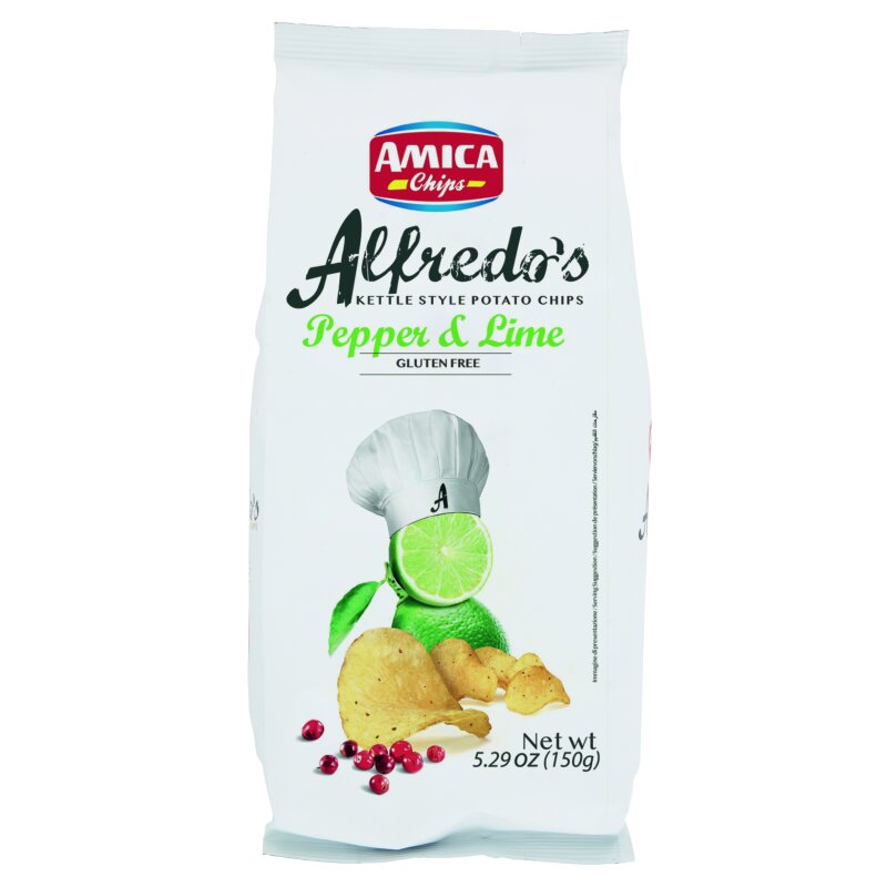 AMICA CHIPS Alfredo's Pepe e lime - Kartoffelchips mit rosa Pfeffer und Limette - 150g